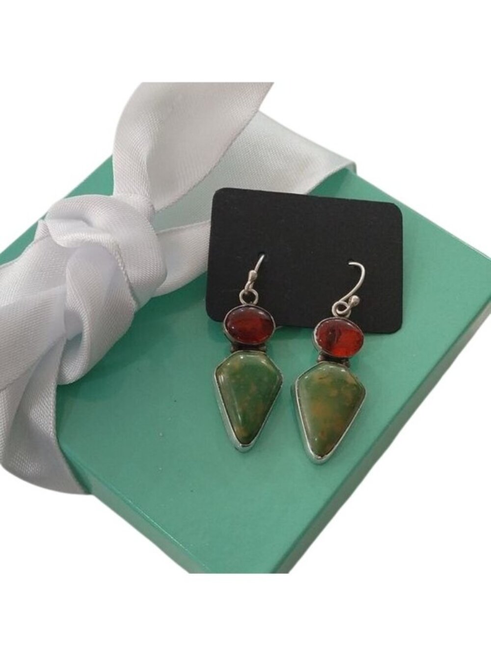 Vintage David Troutman Sterling SILVER CREATIONS Amber + Turquoise Earrings